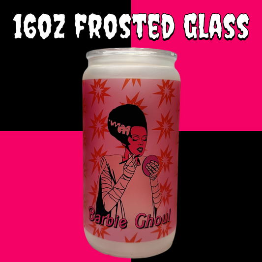 Barbie Ghoul 16 oz Frosted Glass with lid and straw