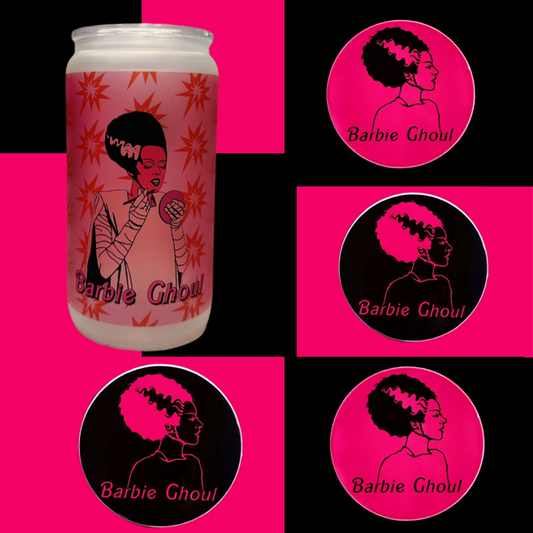 Barbie Ghoul Set (16 oz frosted glass plus 4 ceramic coasters