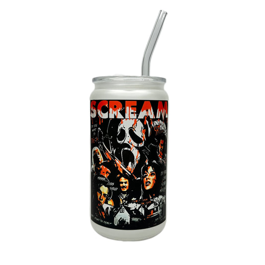 Scream 16 oz Frosted Glass w/ lid & straw